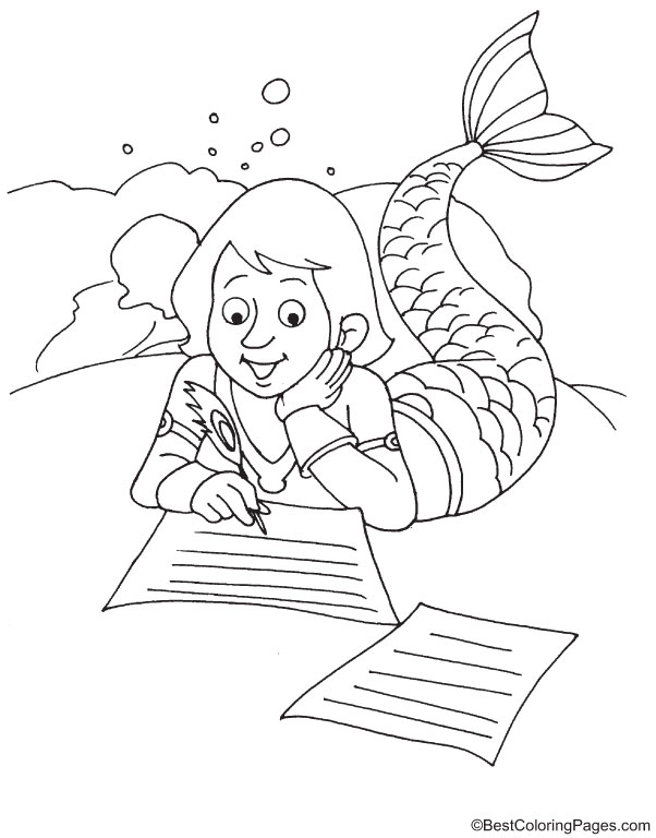 Merman writing coloring page