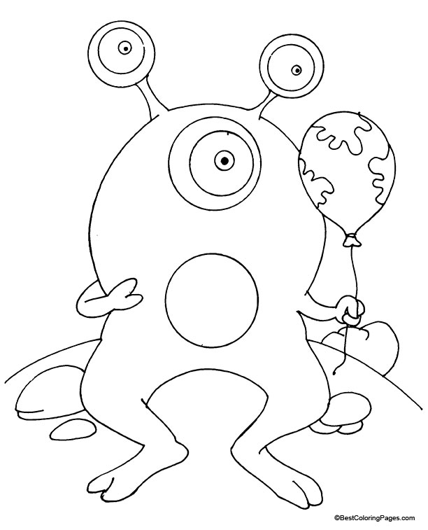 Monster holding balloon coloring page
