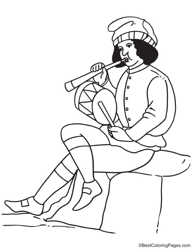 A christmas minstrel playing pipe and tabor