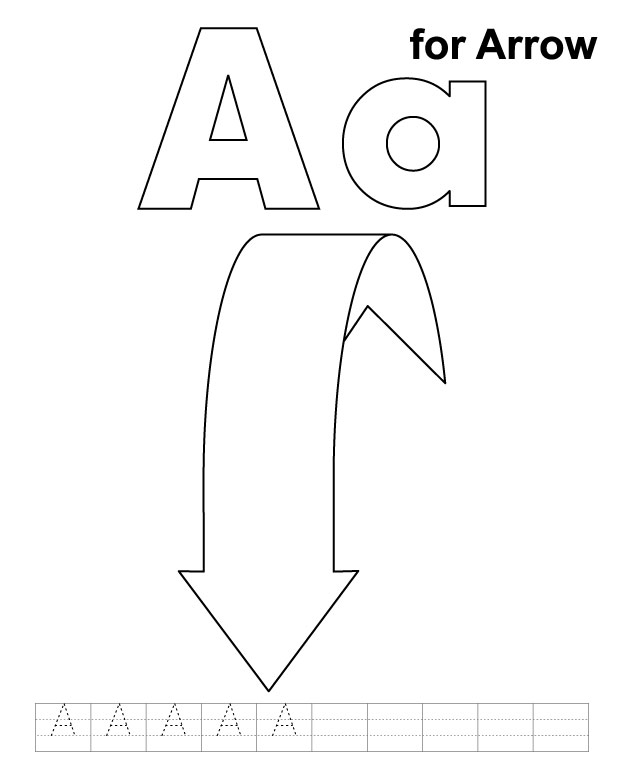 A for arrow coloring page with handwriting practice