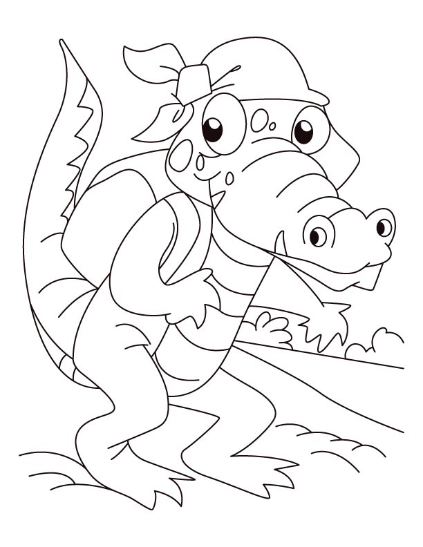 Alligator on a picnic coloring pages