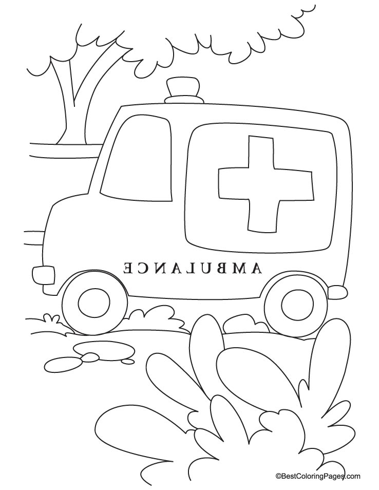 Ambulance in jungle coloring page