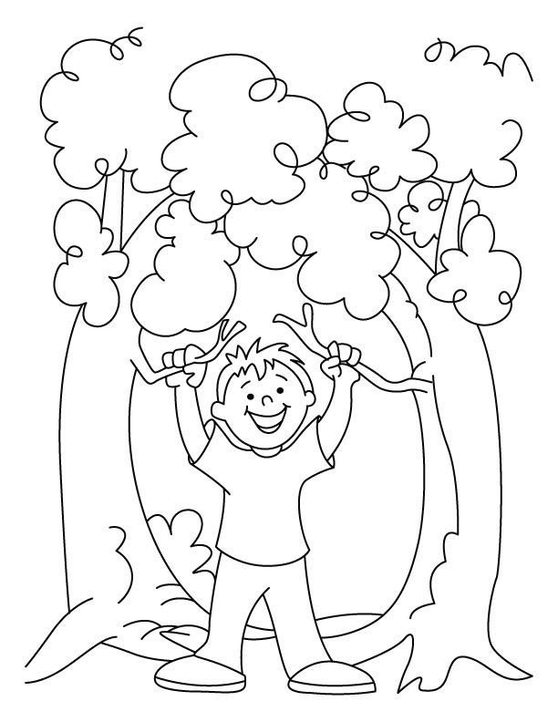 A cute boy is celebrating the arbor day coloring pages