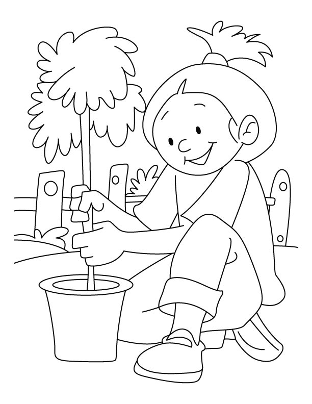 A girl planting tree on arbor day coloring pages