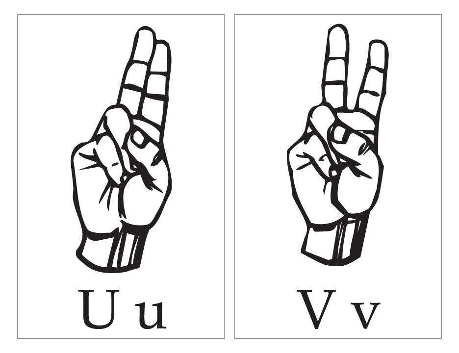 ASL with capital and small letter Uu Vv