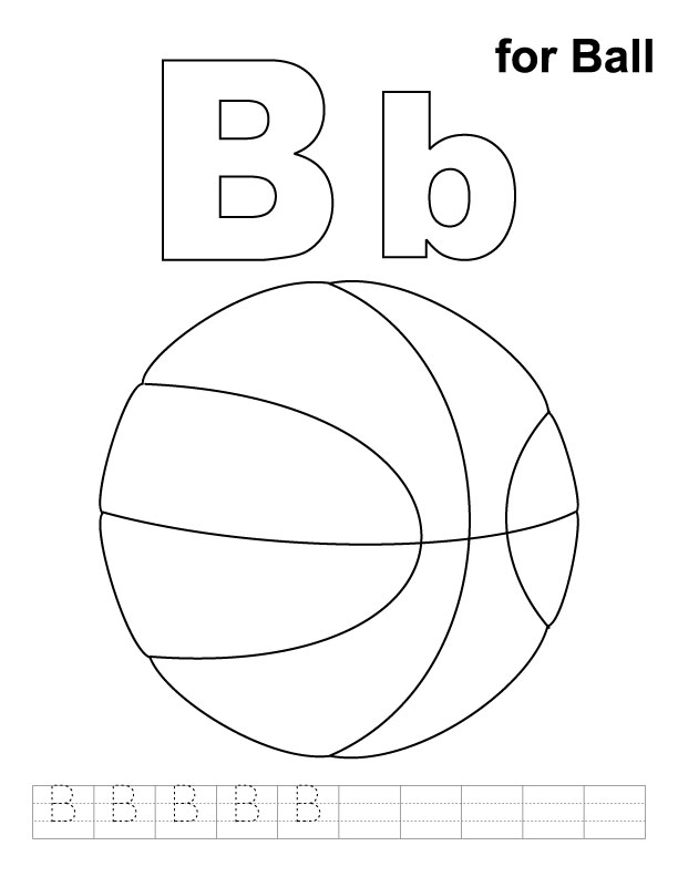 B For Ball Coloring Page With Handwriting Practice Download Free B
