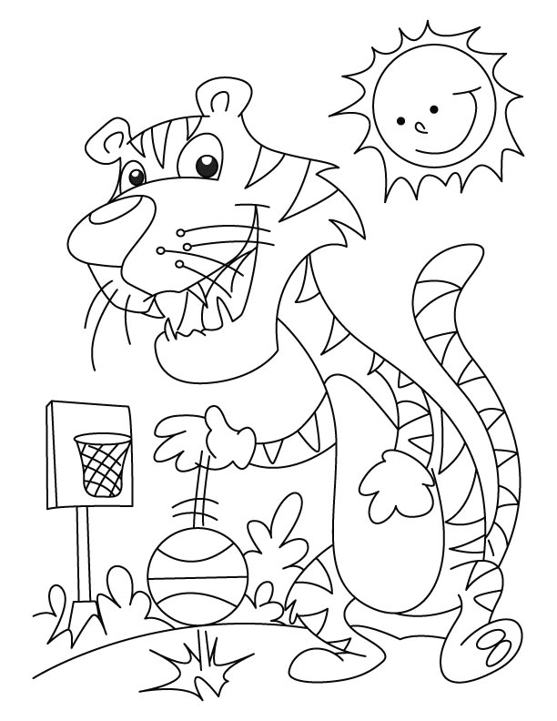 Tiger playing basketball coloring page