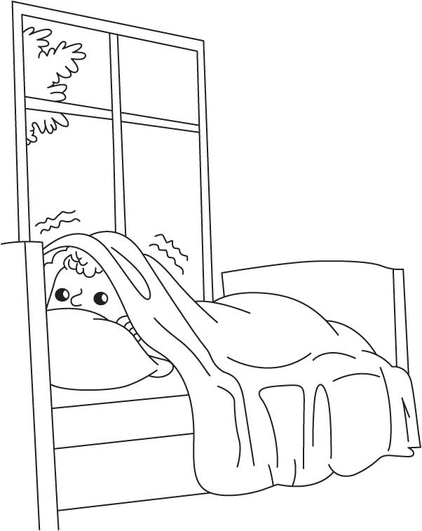 Boy in bed coloring page