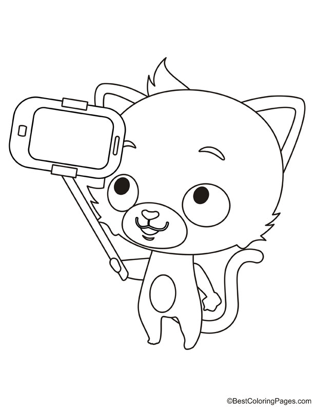 Cat taking selfie coloring page