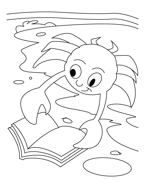 Crab winning over book-wormer coloring pages