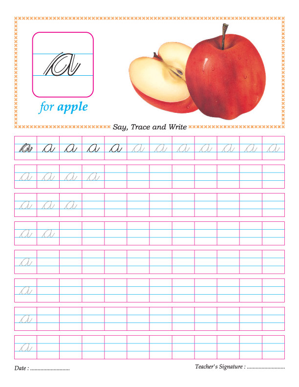 Cursive small letter a practice worksheet