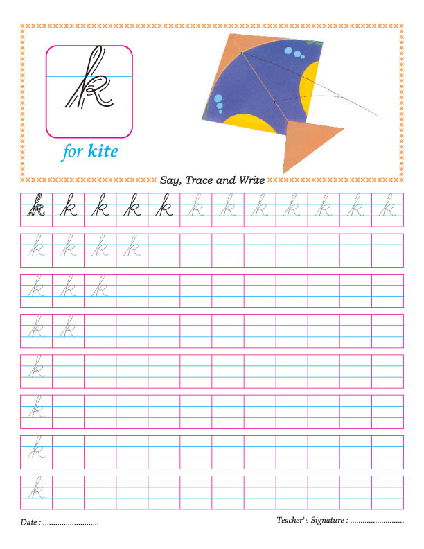 Cursive small letter k practice worksheet