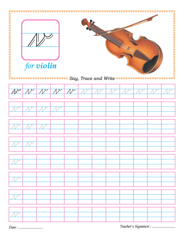 Cursive small letter v practice worksheet