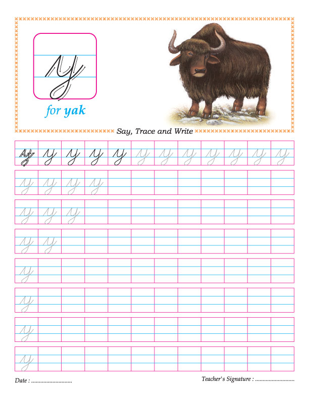 Cursive small letter y practice worksheet | Download Free Cursive small
