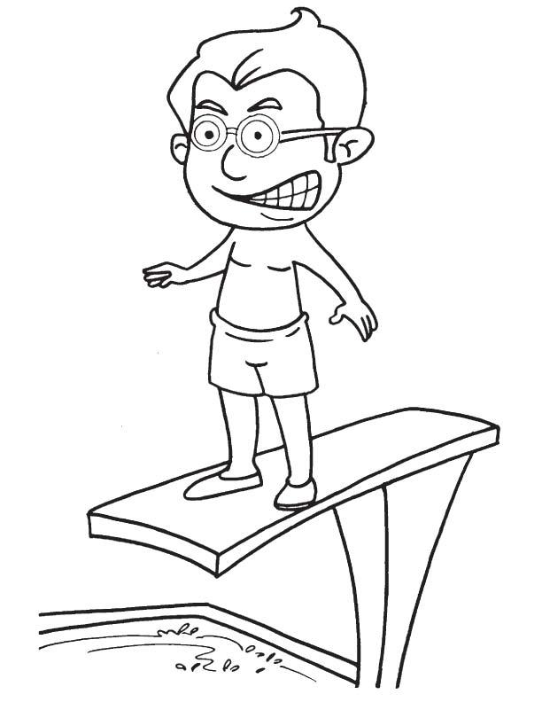 Diver on diving tower coloring page