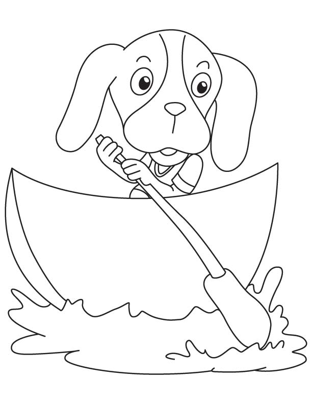 Dog boating coloring page