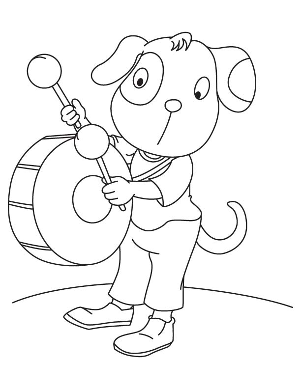 Drummer dog coloring page