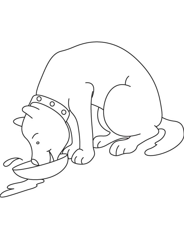 Dog drinking milk coloring page