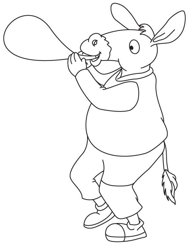 Donkey blowing balloon coloring page