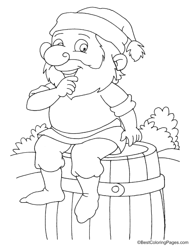 Dwarf sitting on barrel coloring page
