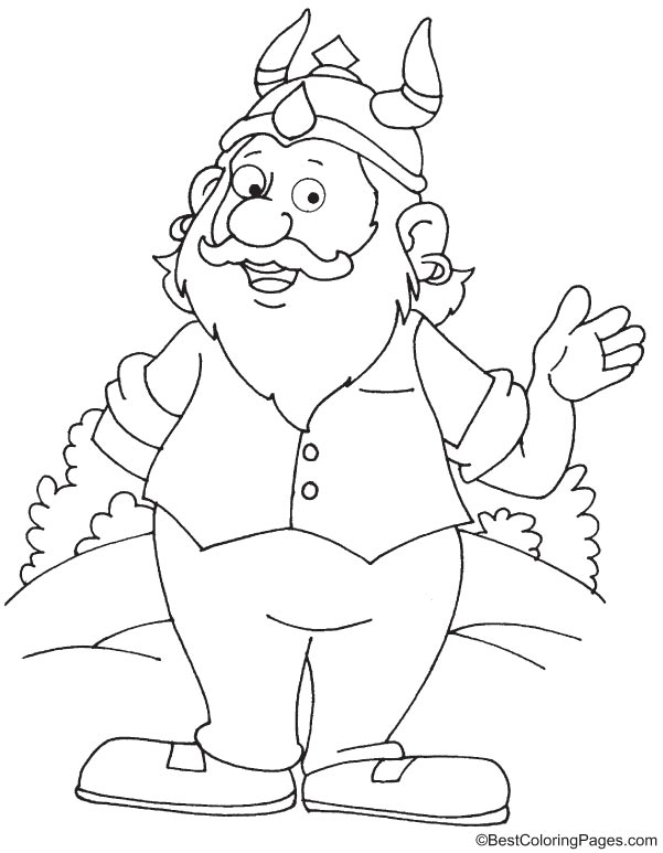 Dwarf wearing a horn crown coloring page