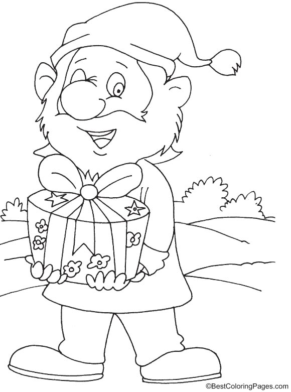 Dwarf with a Christmas gift coloring page