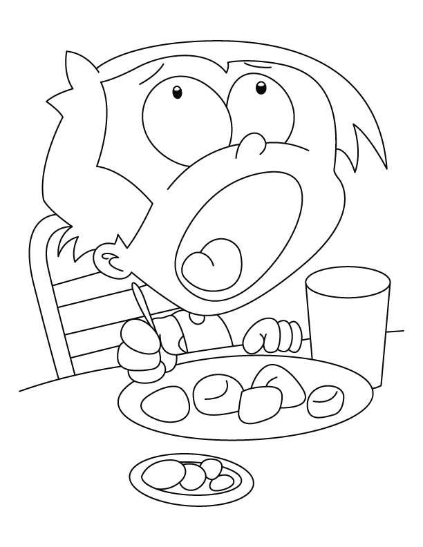 A boy is eating momos coloring page
