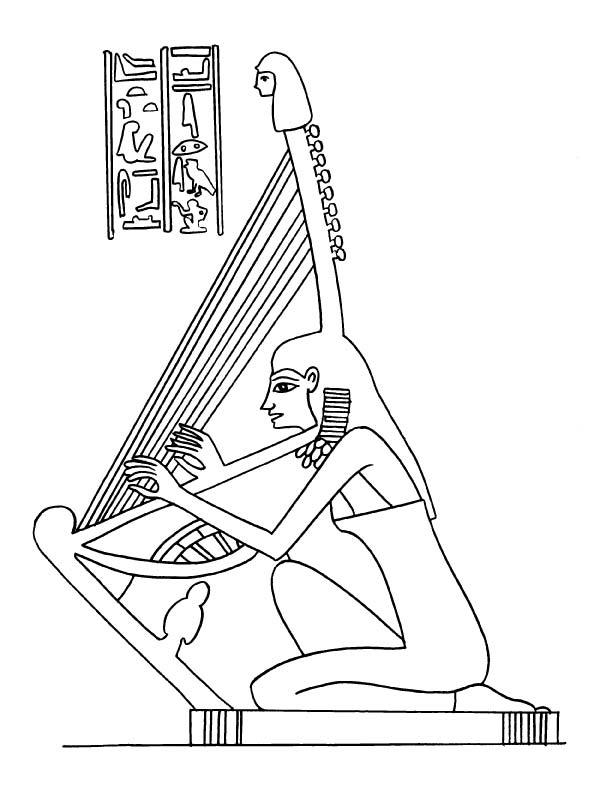 Egyptian harp player coloring page
