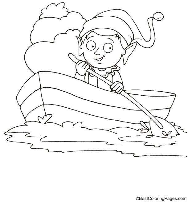 Elf rowing a boat coloring page