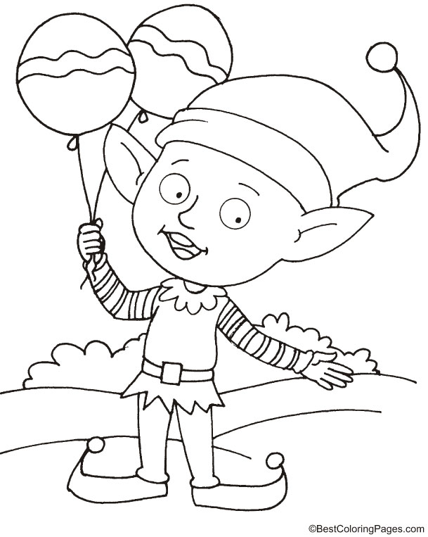 Elf with balloons coloring page