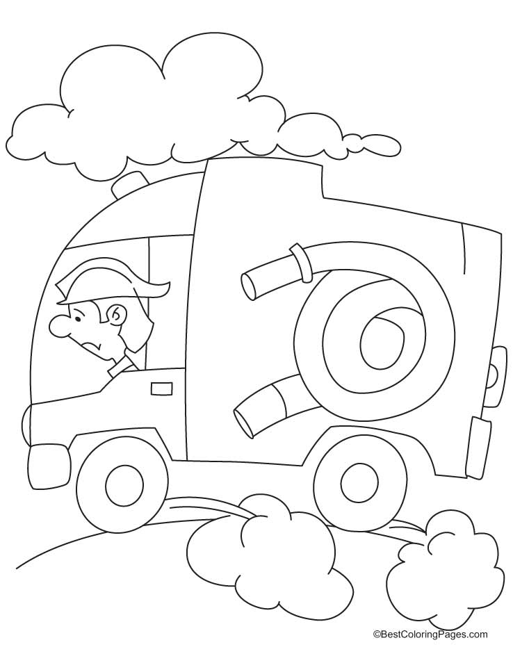 Fire engine in speed coloring pages