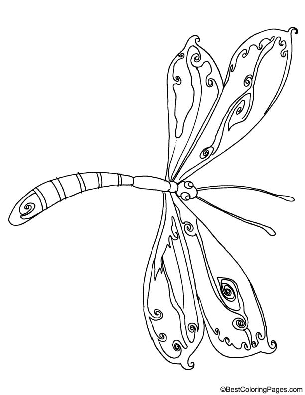 Floral dragonfly coloring page
