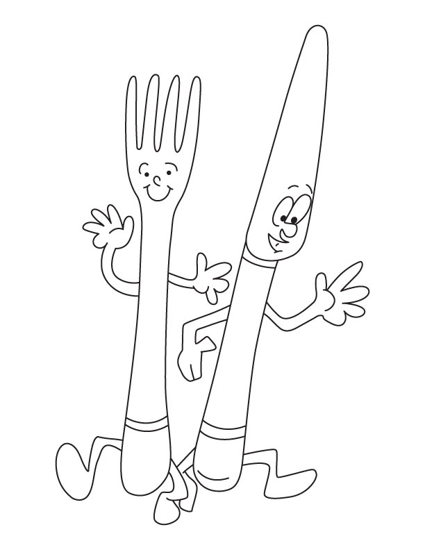 Fork and knife coloring page