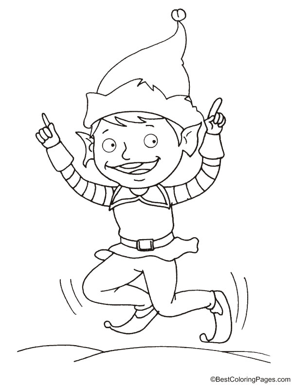 Funny elf dancing coloring page