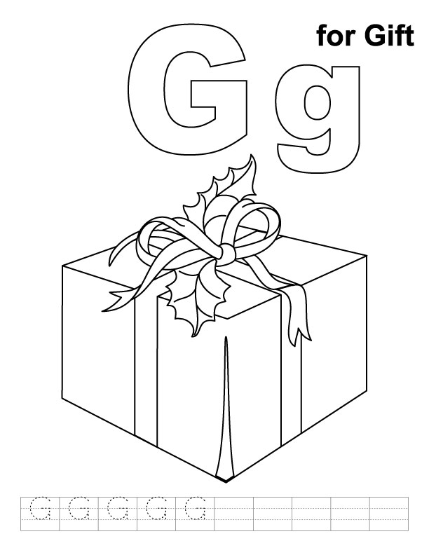 G for gift coloring page with handwriting practice 