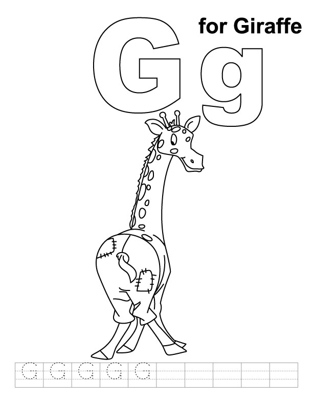 G for giraffe coloring page with handwriting practice 
