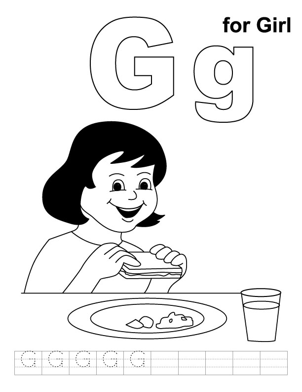 G for girl coloring page with handwriting practice | Download Free G
