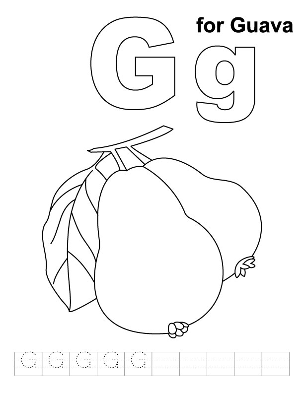 G for guava coloring page with handwriting practice | Download Free G
