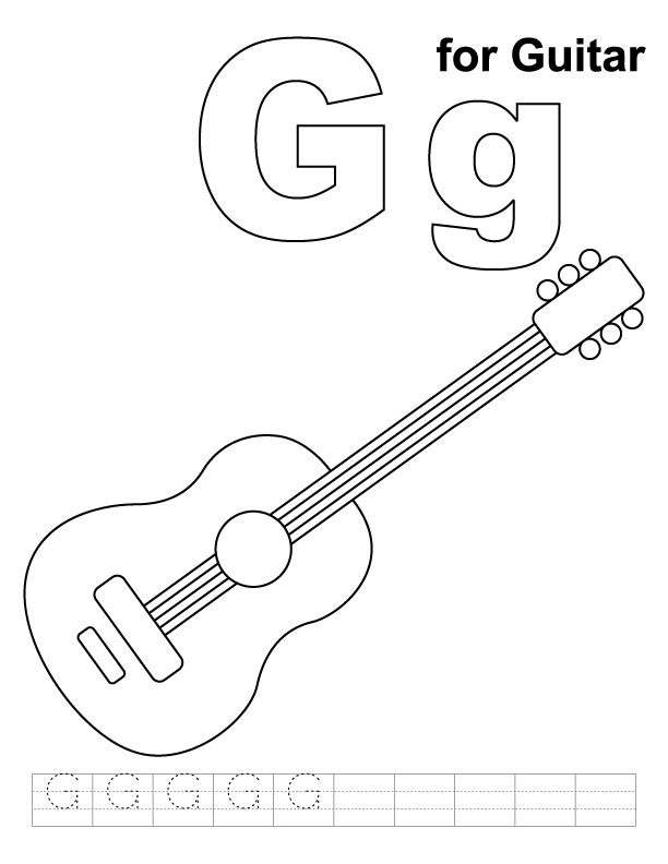 G For Guitar Coloring Page With Handwriting Practice Download Free G 