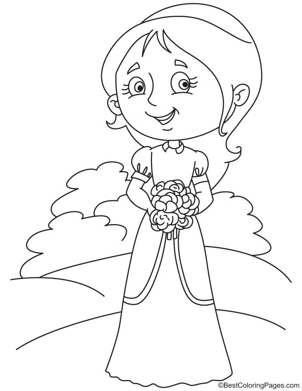 Girl holding peony coloring page