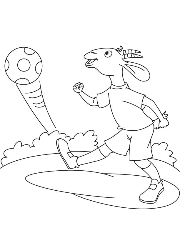 Goat kicked the ball coloring page