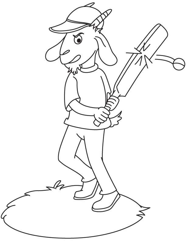 Goat playing cricket coloring page