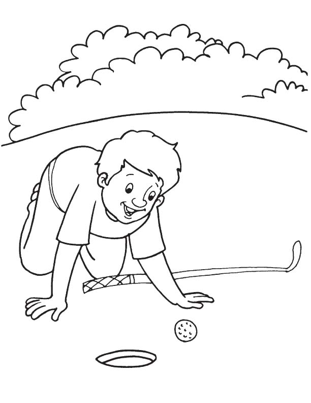 Golfer looking at golf ball coloring page