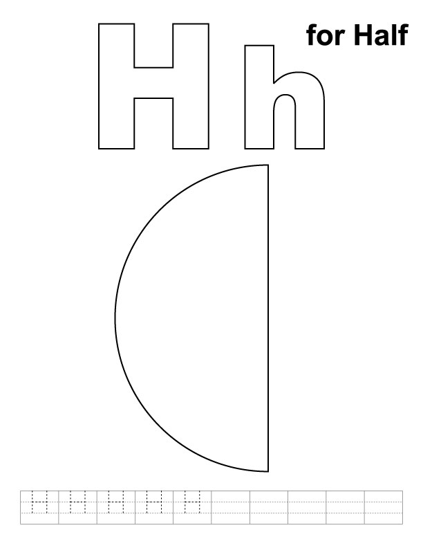 H for half coloring page with handwriting practice 