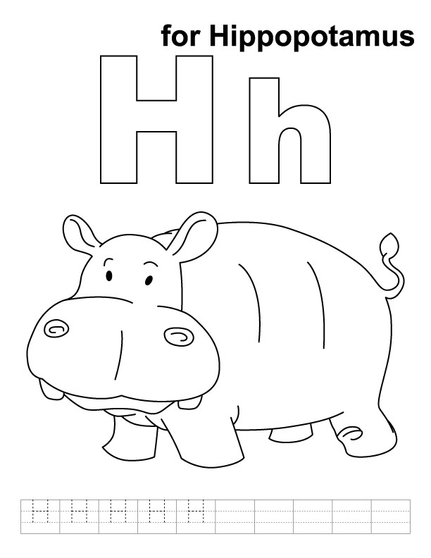 H For Hippopotamus Coloring Page With Handwriting Practice Download Free H For Hippopotamus 