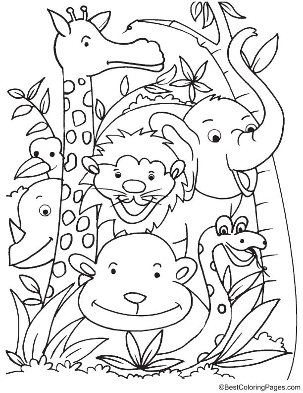 Happy animals coloring page