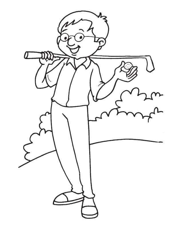Happy golfer coloring page