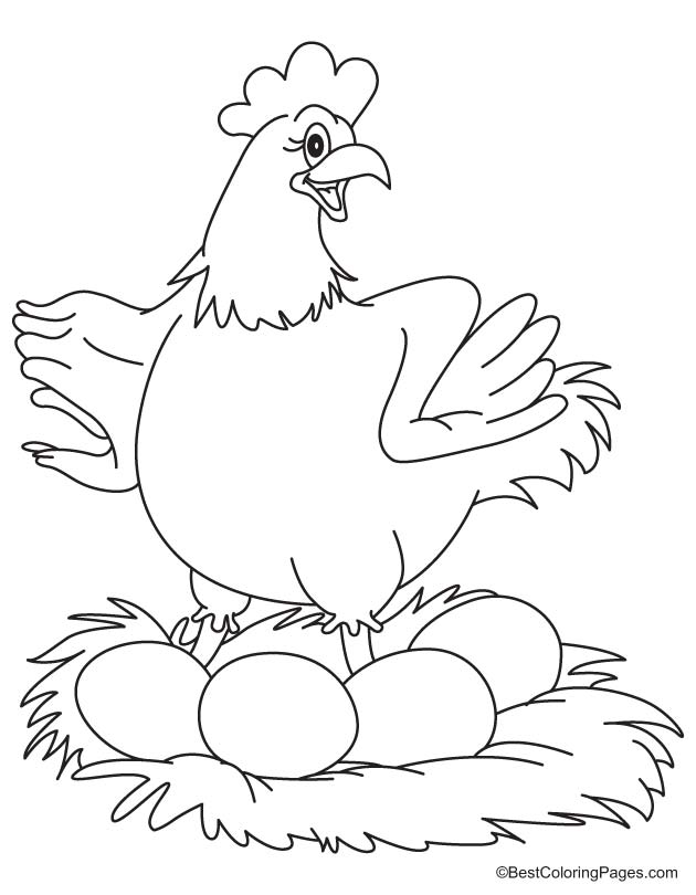 Hen laying golden eggs coloring page