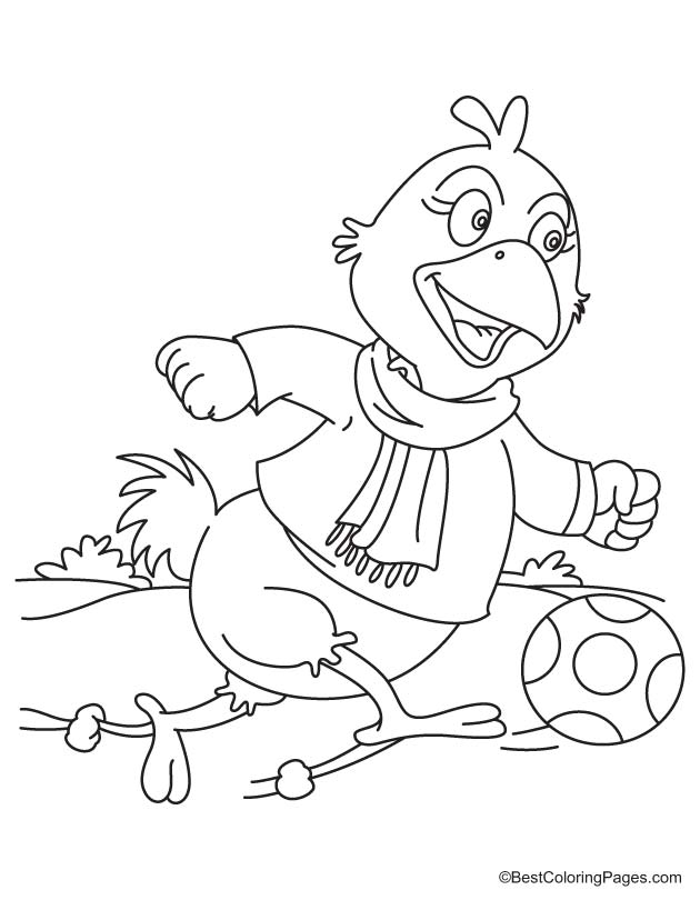 Hen playing football coloring page