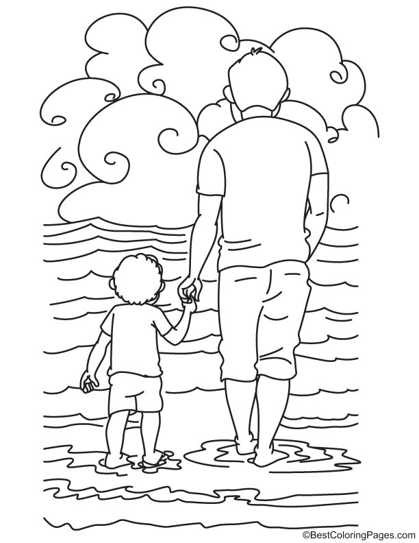 Holding fathers hand coloring page